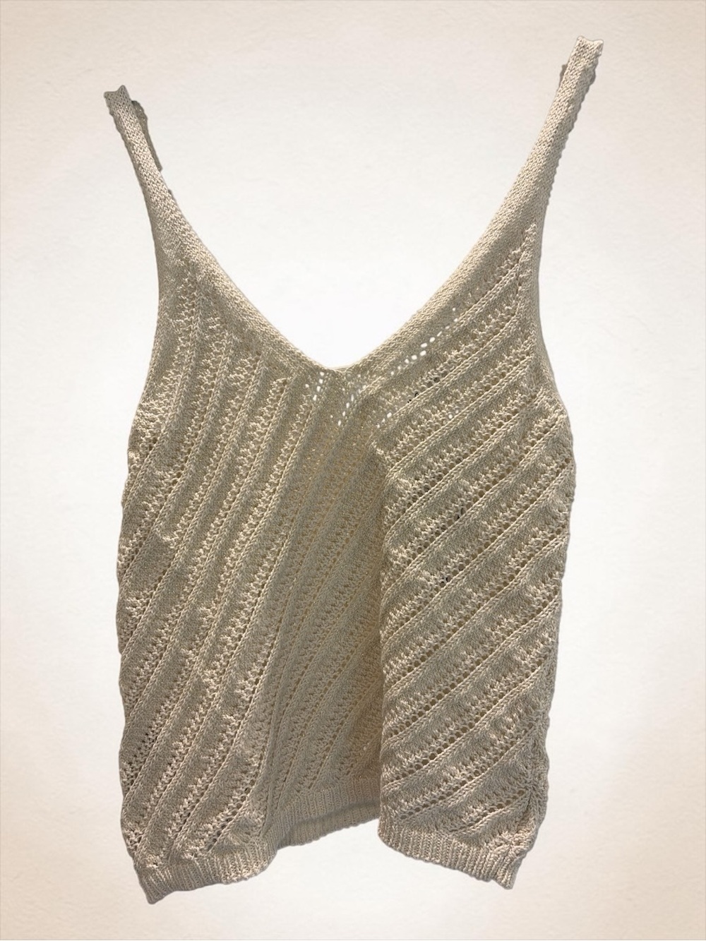 Mango Cream Crochet V-Neck Knit Tank